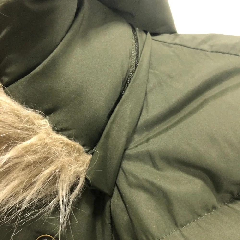 Lauren Ralph Lauren Womens Olive Green Quilted Puffer Parka Faux‎ Fur Hood Small